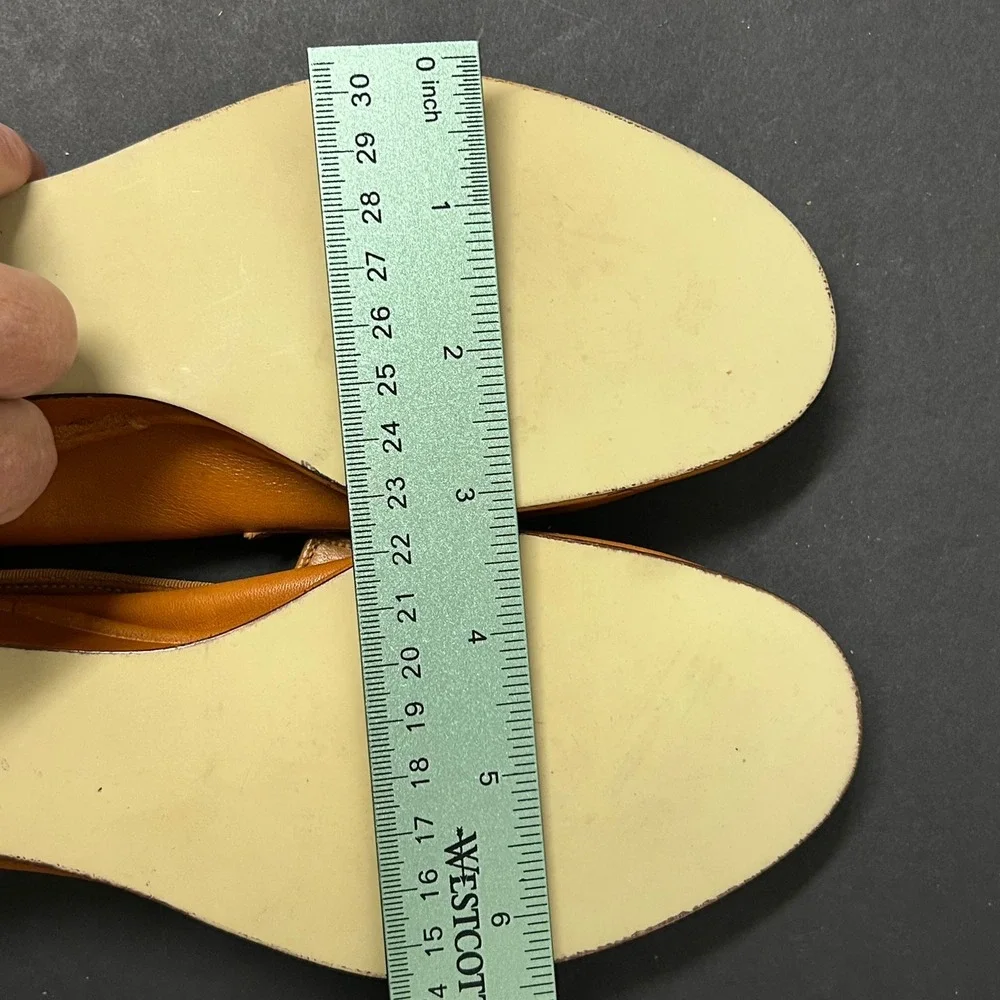 Control Step Slingback Wedges Womens 7.5 Tan Good Peep Toe Leather Gold Hardware